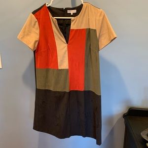 Color Block Suede-like Dress